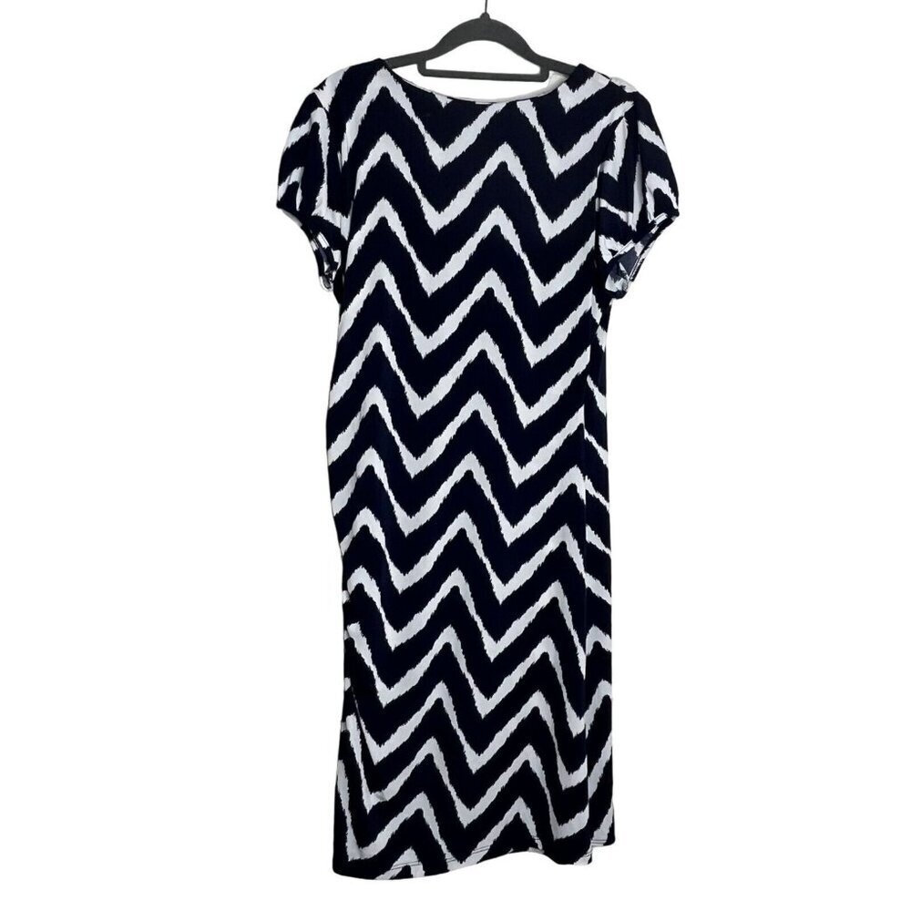INC International Concepts Chevron Print Faux Wrap Dress Blue White Size Large - Picture 8 of 10